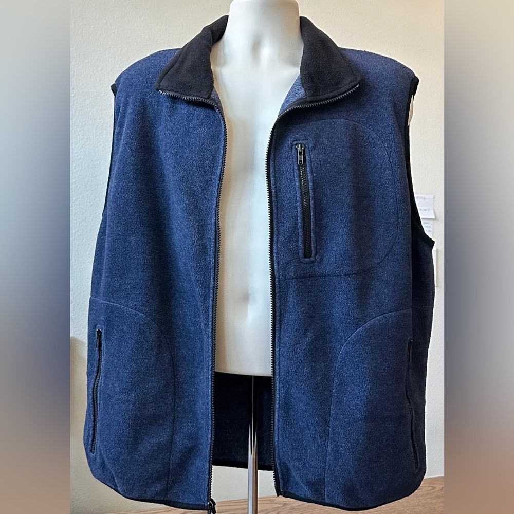 Men's Navy Fleece Vest with Black Accents XL